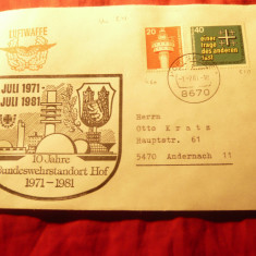 Plic circulat 1981 stampila speciala 10 Ani Fortele Aeriene RFG - Hof