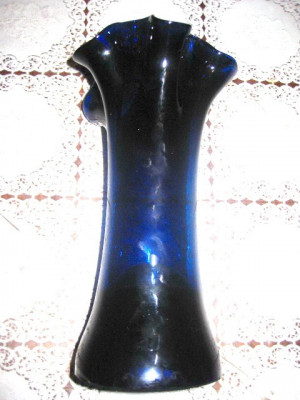 779-Vaza sticla albastra veche stare buna. Inaltime cca 23 cm. foto