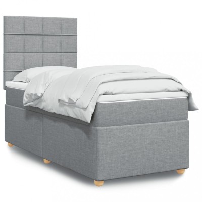 vidaXL Pat box spring cu saltea, gri deschis, 90x200 cm, textil 3293463 foto