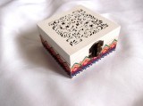 Cutie Lemn Decorata Manual, Motiv Traditional, Decupaj, 10x10x5.5cm