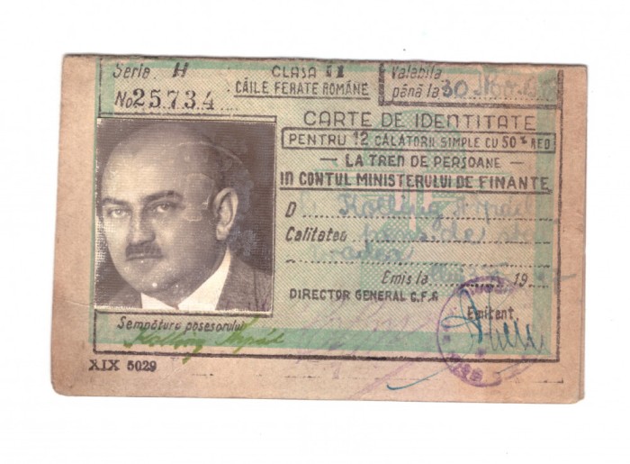Carte de identitate pentru 12 calatorii simple cu 50% reducere, 1947
