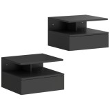HOMCOM Set de 2 Noptiere Suspendate cu Sertar și Raft Deschis, 35x32x22.5 cm, Negru | Aosom Romania