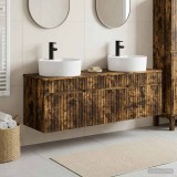 Cumpara ieftin Set dulap baie 3 buc. Stejar fumuriu 157 x 44,5 x 82 cm