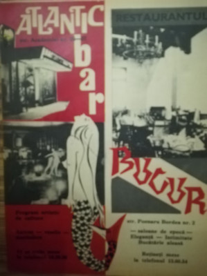 1972, Reclama ATLANTIC BAR, str. ACADEMIEI 36-37, comunism 27x20 cm, BUCURESTI foto