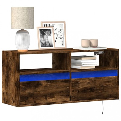 Gossi comoda tv de perete cu lumini led, stejar fumuriu, 100x31x45 cm foto