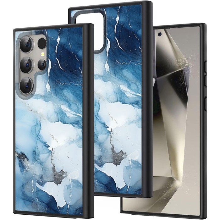 Hus&Auml; pentru samsung galaxy s25 ultra, marble lc, protec&Egrave;ie camer&Auml;, anti&Egrave;oc, design slim, alb - albastru