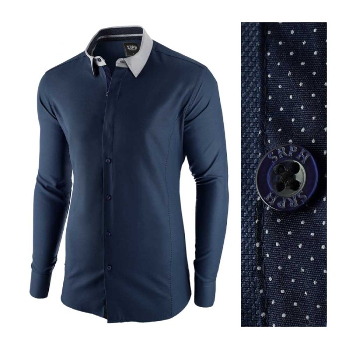 Camasa pentru barbati, bleumarin, slim fit, casual - A La Fontaine Camasa pentru barbati, bleumarin, slim fit, casual - A La Fontaine