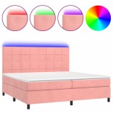 Cumpara ieftin Pat continental cu saltea &amp; LED, roz, 200x200 cm, catifea
