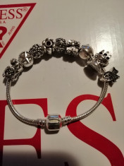 Bratara dama gen Pandora din argint 925 cu 10 charms-uri placate argint foto