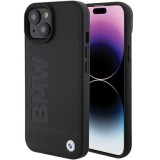 Husa pentru iPhone 15 Plus - BMW Natural MagSafe Leather Hot Stamp (BMHMP15MSLLBK) - Black