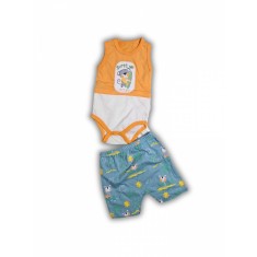 Compleu Body si Pantalon scurt Surf Up Portocaliu bebelusi bumbac 0-9 luni