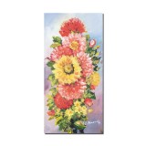 Tablou pictat manual hol, dormitor, living, Crizanteme, 40x20cm ulei pe panza, gata de expus pe perete