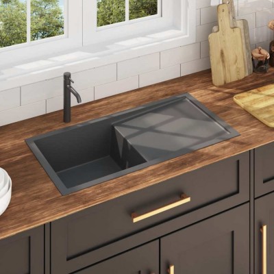 vidaXL Chiuvetă de bucătărie lucrată manual, negru, oțel inoxidabil 145086 foto
