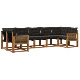 vidaXL Set de canapele de exterior cu pernă 7 pcs Natural și Negru 3382196