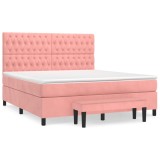 Cumpara ieftin Pat box spring cu saltea, roz, 180x200 cm, catifea