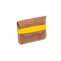 Portofel minimalist din piele naturala, lucrat si cusut manual, Hapi, Handmade, Maro Crazy Horse, Produs in Romania