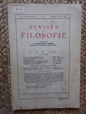 Revista de Filosofie - Vol XIV Nr. 2 APRILIE-IUNIE 1929 foto