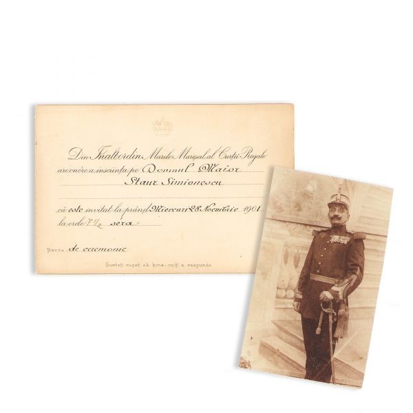 Staur Simionescu, invitație la pr&acirc;nzul regal din 1901 + fotografie de epocă