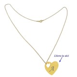 Lant argint 925 placat cu aur de 18k 50 cm si charm inima argint 925 placat cu aur de 24k. gravat litera ta