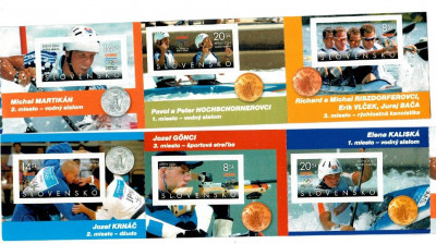 Slovacia 2004 - Jocurile Olimpice, medaliati, carnet timbre auto foto