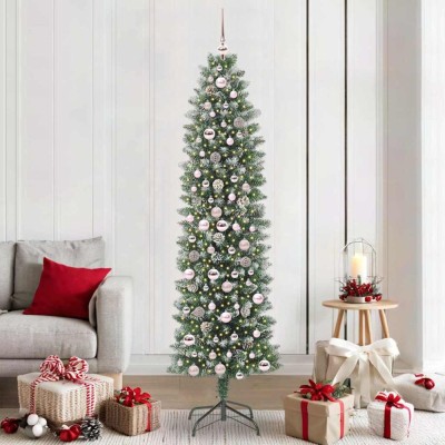 vidaXL Copac Artificial Slăb de Crăciun cu 300 LED Verde și alb 210 cm 3395307 foto