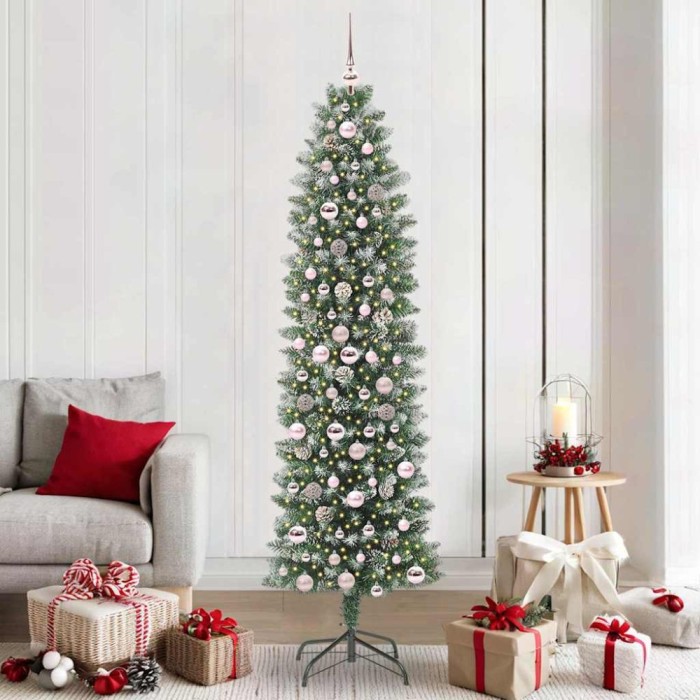 vidaXL Copac Artificial Slăb de Crăciun cu 300 LED Verde și alb 210 cm 3395307