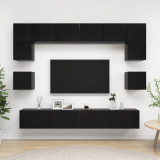 VidaXL Set dulap TV, 8 piese, negru, lemn prelucrat