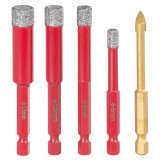 Set burghie diamantate uscate, burghiu de sticla, 5 piese,&nbsp;6-8-10-12&nbsp;mm, HEX, Strend Pro Premium