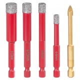 Set burghie diamantate uscate, burghiu de sticla, 5 piese,&nbsp;6-8-10-12&nbsp;mm, HEX, Strend Pro Premium