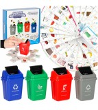 Joc educativ, cu colectarea selectiva a deseurilor, 4 tomberoane si 108 cartonase cu diferite produse