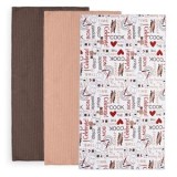 Set 3 Prosoape de Bucătărie din Microfibre, 60x35cm, Model Carouri cu Tac&acirc;muri, Maro-Nude-Alb, CMCLASS