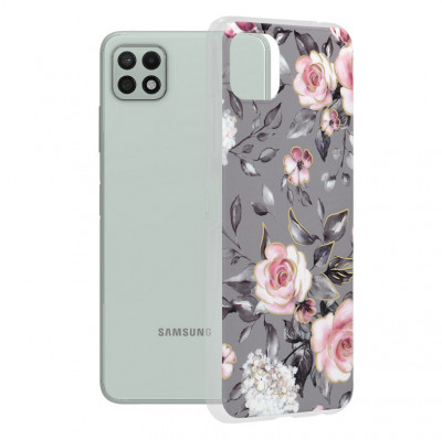 Techsuit - Marble Series - Samsung Galaxy A22 5G,gri cu flori foto