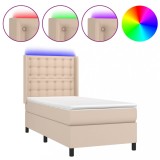 Cumpara ieftin Pat cu arcuri, cu saltea si LED cappuccino 100x200 cm piele eco