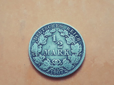 #72 1/2 Mark 1907 J Germania argint / 1/2 marca foto