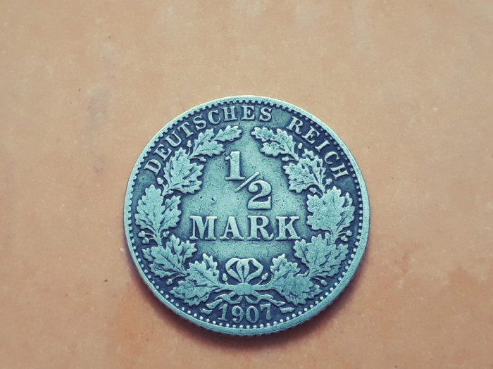 #72 1/2 Mark 1907 J Germania argint / 1/2 marca