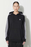 Adidas Originals bluză 3-Stripes Hoodie femei, culoarea negru, cu glugă, cu imprimeu, IU2418