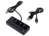 Hub USB 4 porturi USB A și USB C, negru