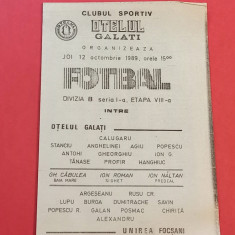 Program meci fotbal "OTELUL" GALATI - "UNIREA"FOCSANI (12.10.1989)