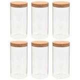 Borcane din sticla depozitare, capac de pluta, 6 buc., 1100 ml