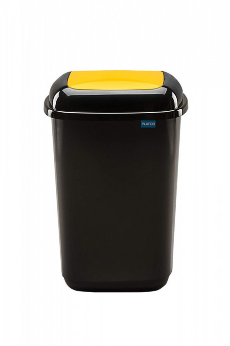 Cos Plastic Reciclare Selectiva, Capacitate 45l, Plafor Quatro - Negru Cu Capac Galben - Plastic