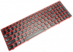 Tastatura laptop, Lenovo, IdeaPad Z585A, Z580A, G590, G580AM, G580G, cu rama, rosie, US foto