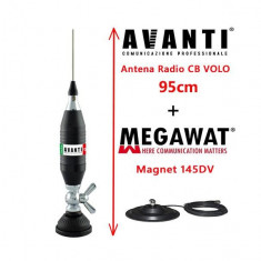 Antena Radio CB AVANTI Volo 95cm cu Magnet Megawat 145DV prindere fluture