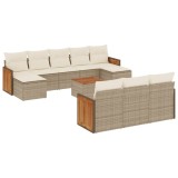 Set canapele de gradina cu perne, 11 piese, bej, poliratan