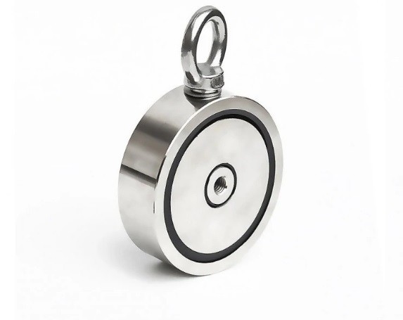 Magnet neodim oala D 75 mm cu doua carlige inelare si doua fete 200kg