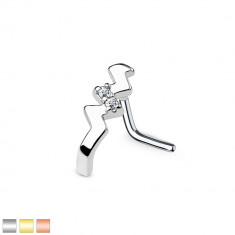 Piercing curbat pentru nas din oțel 316L – linie în zig-zag, zirconi mici rotunzi, 1 mm - Culoare Piercing: Auriu