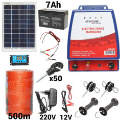 Kit pachet gard electric 6 Joule 12 220V panou baterie 7ah fir 500m (BK87583-500-20W-7ah)