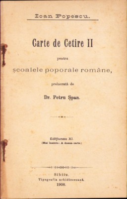 877SPN Carte de Cetire II pentru școalele poporale rom&amp;acirc;ne 1908 foto