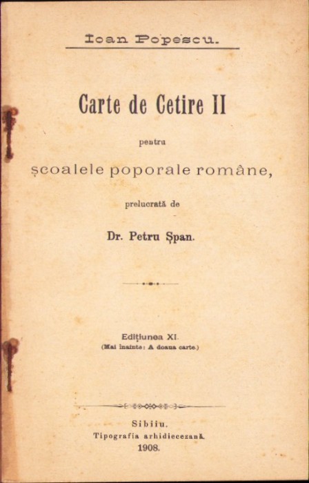 877SPN Carte de Cetire II pentru școalele poporale rom&acirc;ne 1908