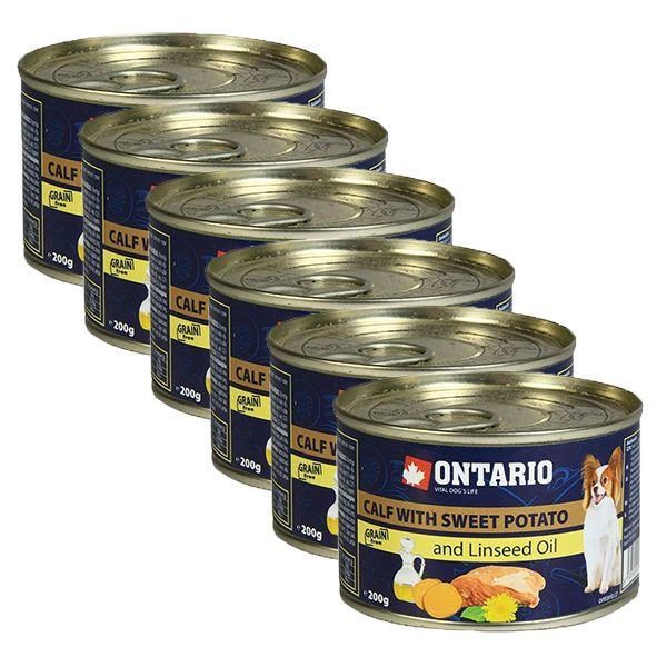 Conservă ONTARIO Miel cu cartofi dulci și ulei din semințe de in &ndash; 6 x 200g