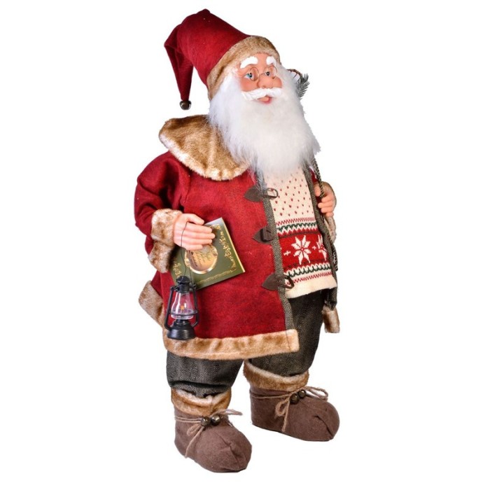 Figurina mos craciun cu sac de cadouri, mantou rosu, 80 cm
